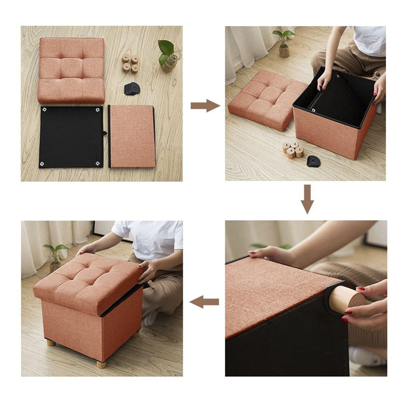 38cm Wide Footstool Ottoman, Orange