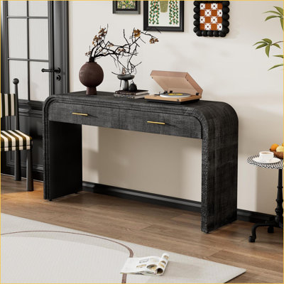 Table basse rétro noire antique avec 2 tiroirs - Rangement polyvalent pour vestibule / bureau à domicile, panneau de fibres à densité moyenne robuste et amp; Placage de sapin