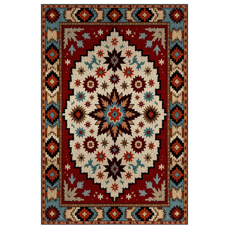 Albasa Collection Digital Print Cotton-Polyester Burgundy Colorful Moroccan Rug, Runner 2'8" x 9'11"