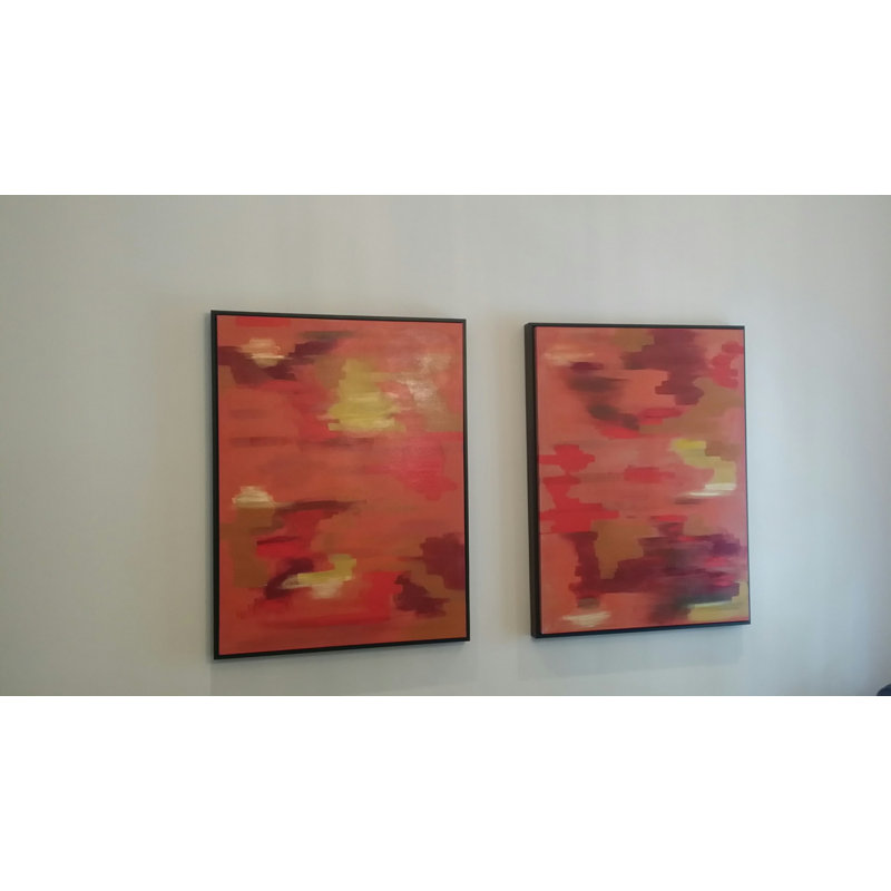 «China Red Series Diptych» par Joyce Creiger, peinture sur toile tendue