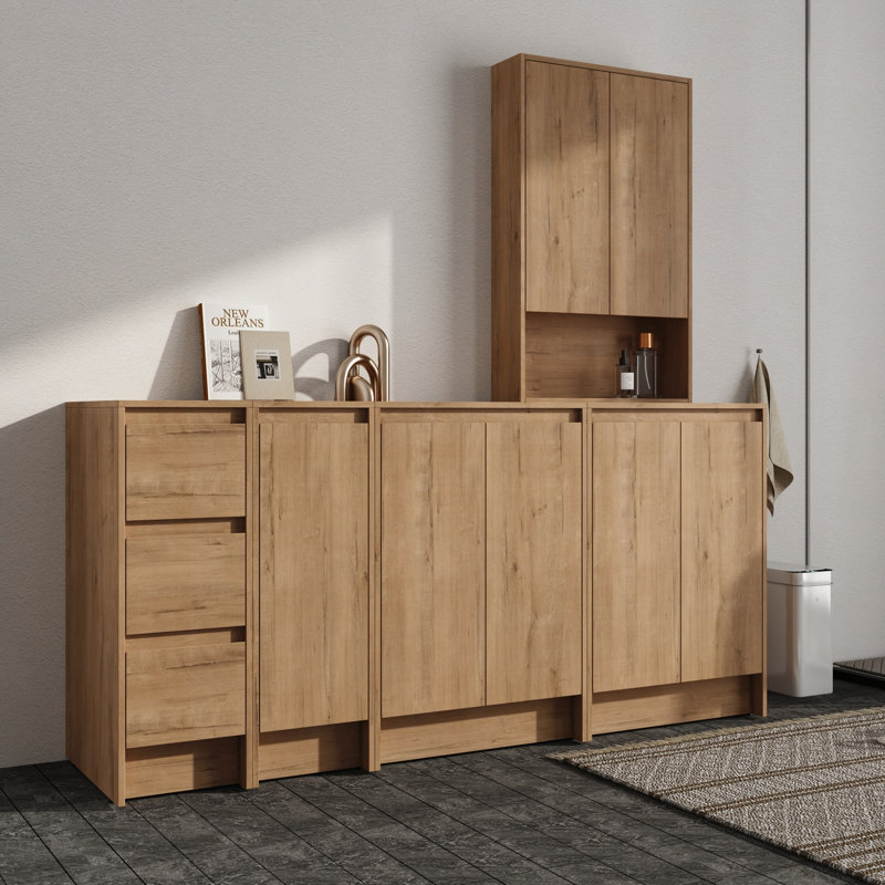 Vowar 72" Wood Storage Accent Cabinet Set With Doors And Drawers, Modern Storage Cabinet With 24'' Wall Cabinet Storages For Living Room, Bedroom, Hallway