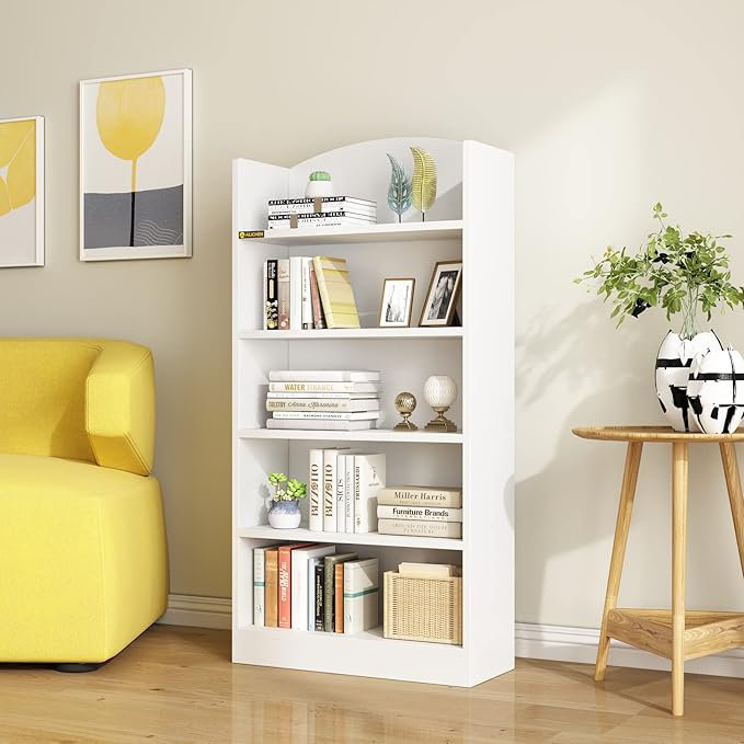 5-Shelf Multi-Functional Modern Wood Bookcase,, White