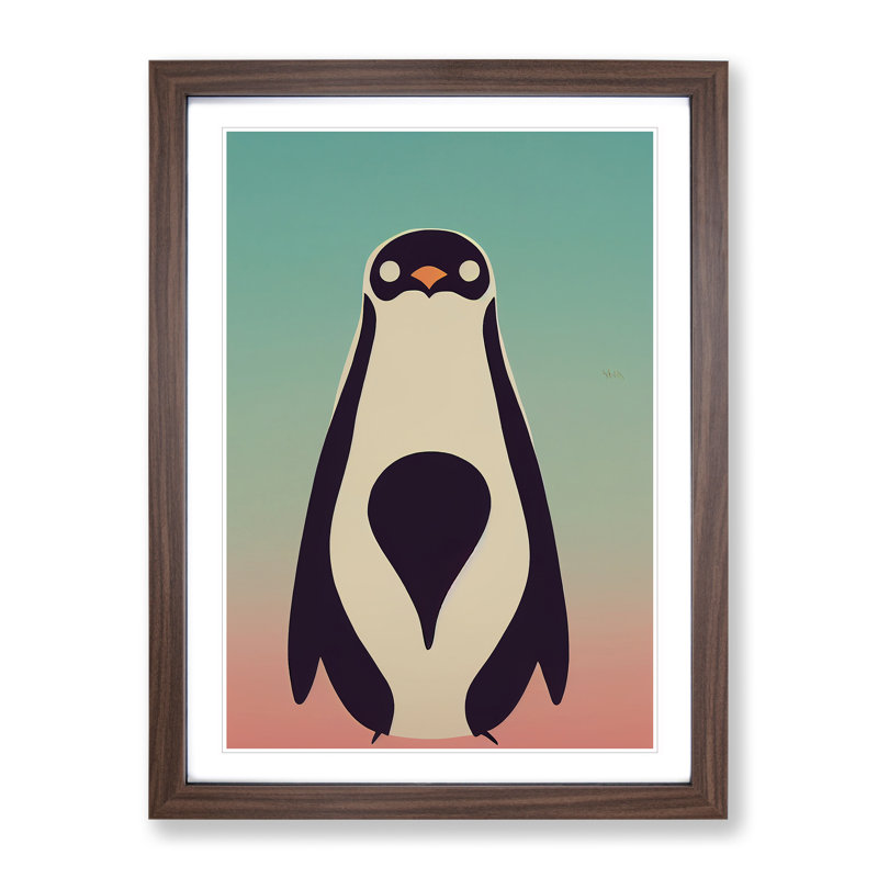 Penguin in Abstract No.6 - Wall Art, 48cm H x 36cm W x 2cm D, Walnut Framed Paper, White