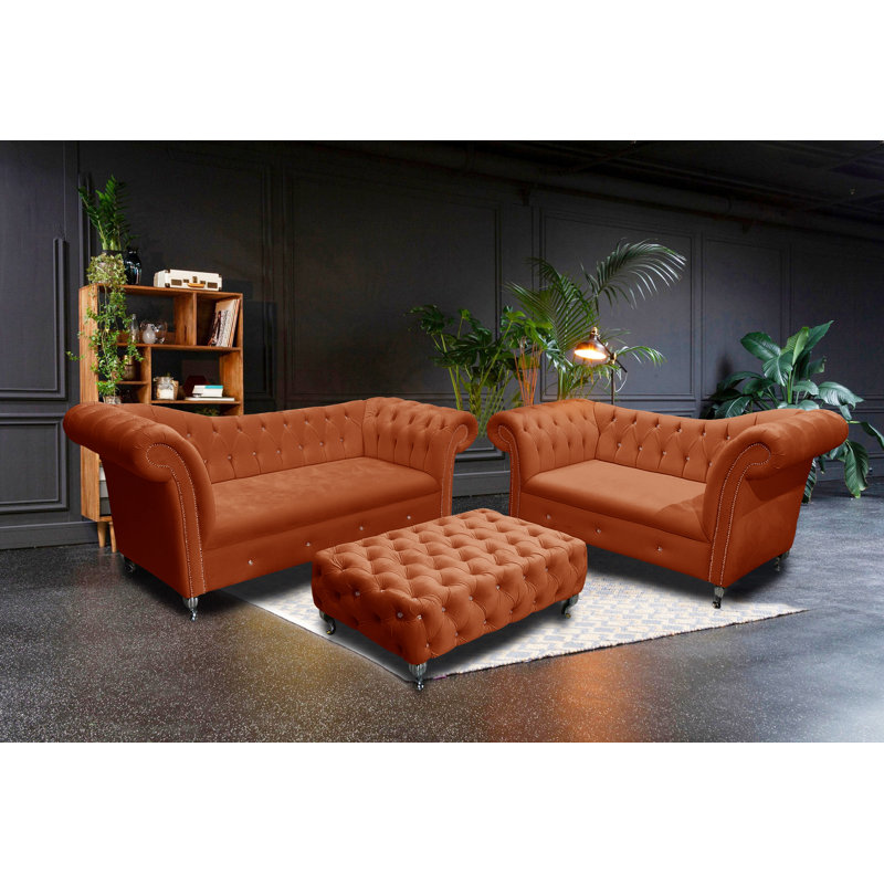 Painter Velvet Living Room Set, Pumpkin