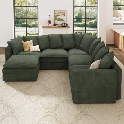  Wynter U-Shaped Corduroy Modular Sectional with Storage