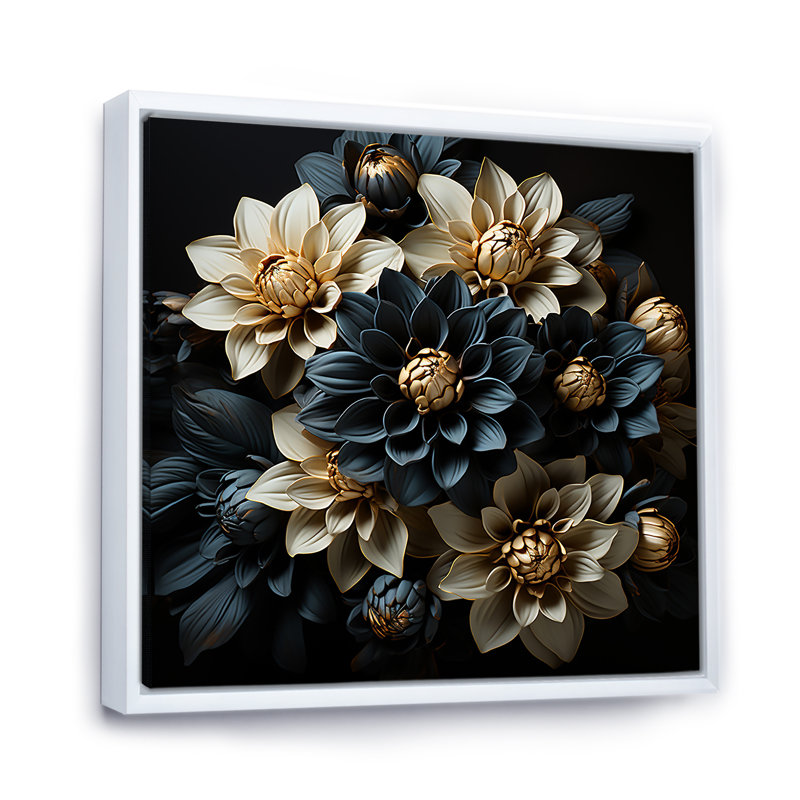 «Mums Noir Enchantment I» sur toile, Cadre flottant blanc, H 30 po x l 30 po