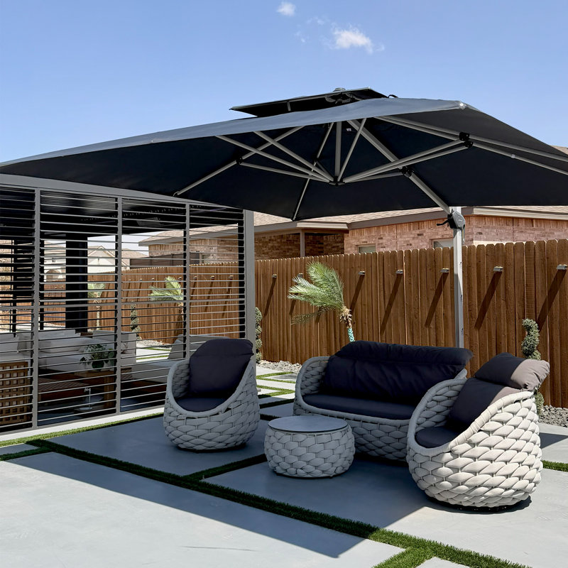 Parasol carré en porte-à-faux 144 "avec comptoir à manivelle avec base à roulettes, gris, Gris