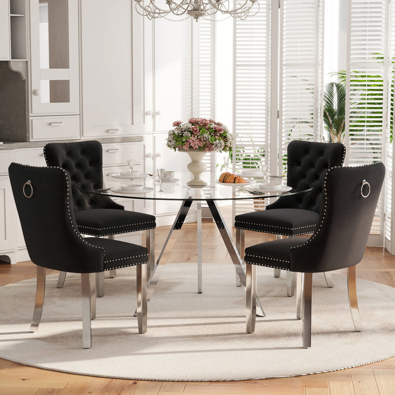 Ensemble de table ronde pour 4, H 30 po x l 47 po x P 47 po, Noir