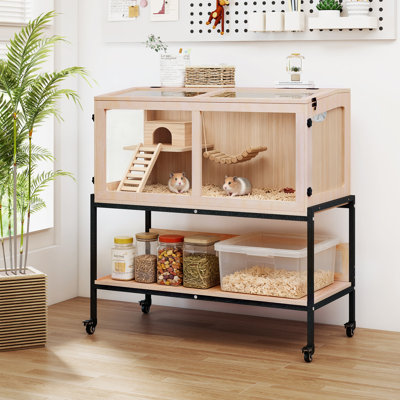 39-in Wooden Hamster Cage Movable Habitat With Storage Stand