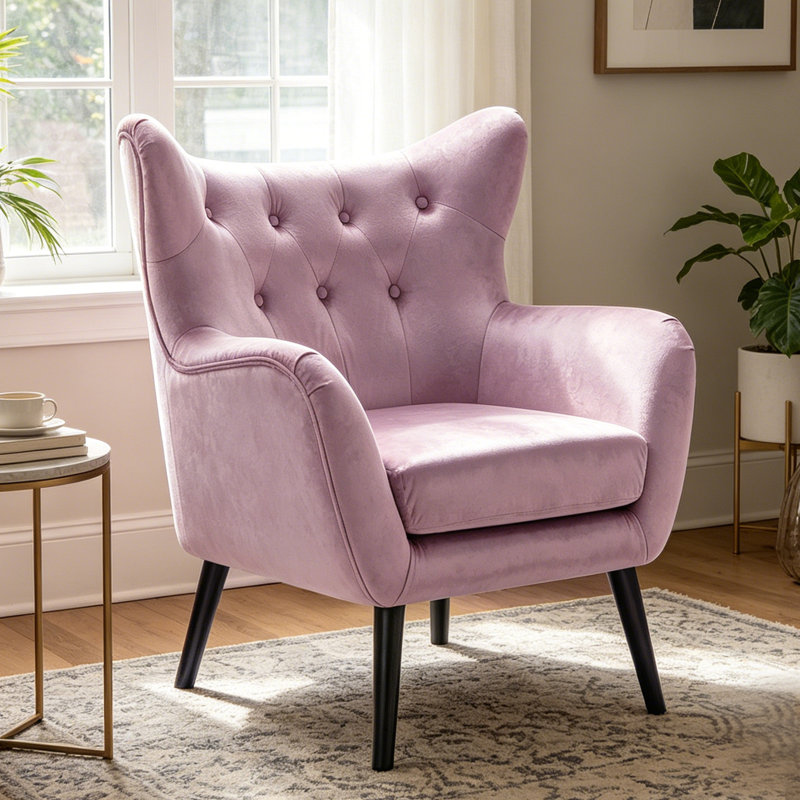 Fauteuil d'appoint 32,68 po à dossier capitonné en velours avec structure en bois massif