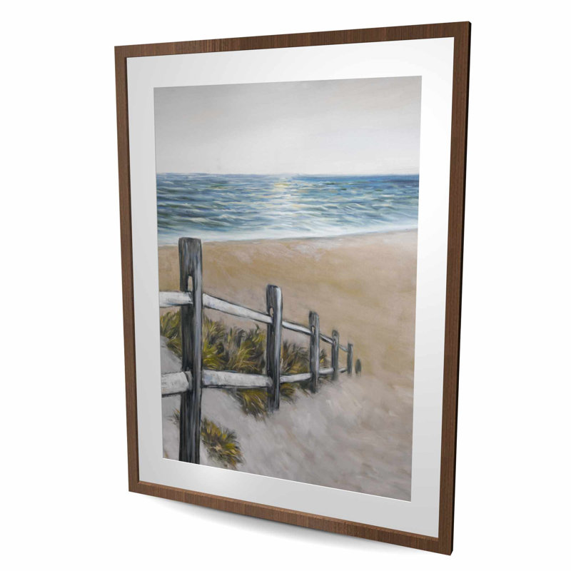 Doux bord de mer - Reproduction matte encadrée pour décor de salle de bain, Brun