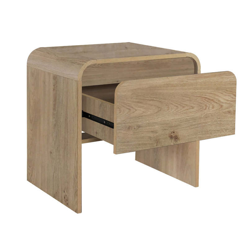 Table de chevet Maria, 2 tiroirs, bords en cascade beige naturel, Naturel