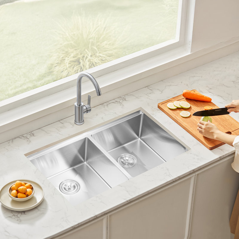 33" Kitchen Sink Undermount Double Bowl Drop-In Basin Stainless Steel Bar