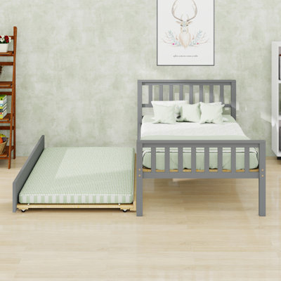 Solid Wood Platform Bed Frame With Trundle, Headboard And Footboard