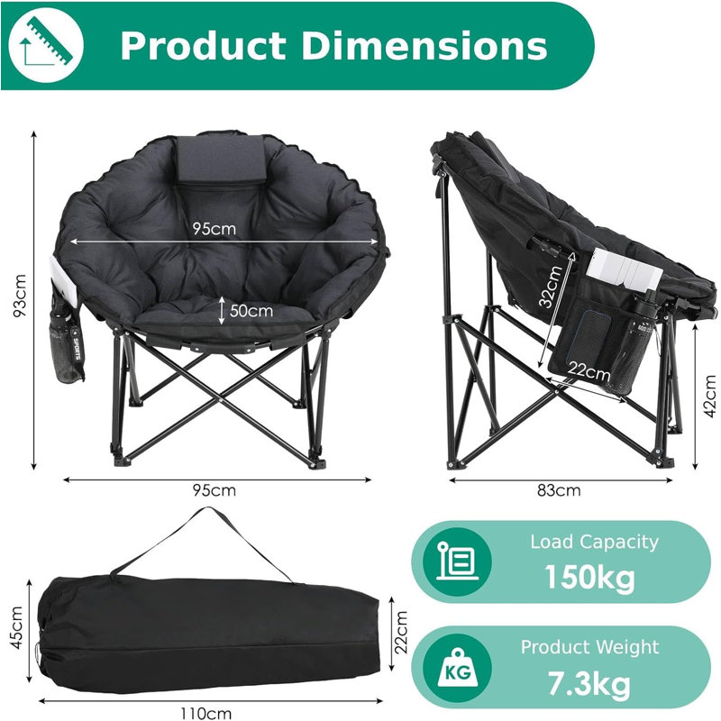 Quilted Moon Folding Camping Chair, Black