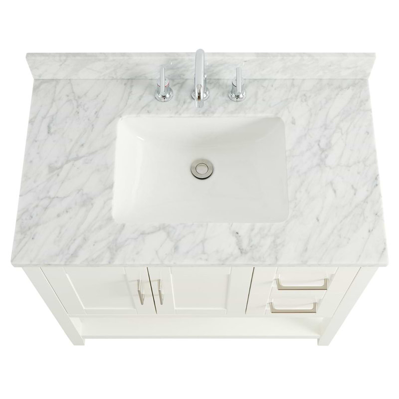 Sheraton 36" Freestanding Standard Single Bathroom Vanity with Top, White, Brushed Nickel