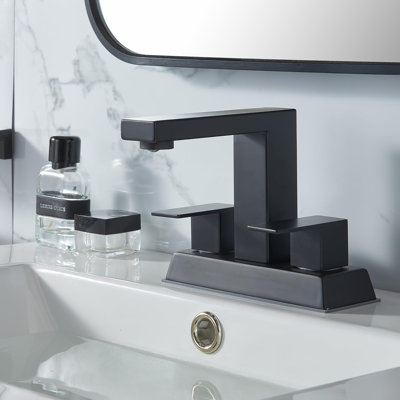 Black 2 Handle Centerset Bathroom Faucet,Matte Black 4 Inch Bathroom Sink Faucet Modern Vanity Faucets For Sink 3 Hole Lavatory Bath Faucet With Lead-Free Supply Hose And Pop Up Drain