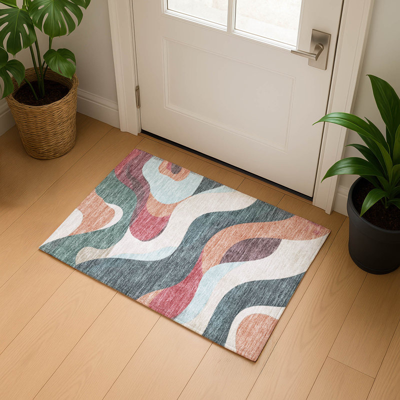 Premium Machine Washable Mayfield AMF2186 swirls Rug, 1'8" x 2'6", Coral