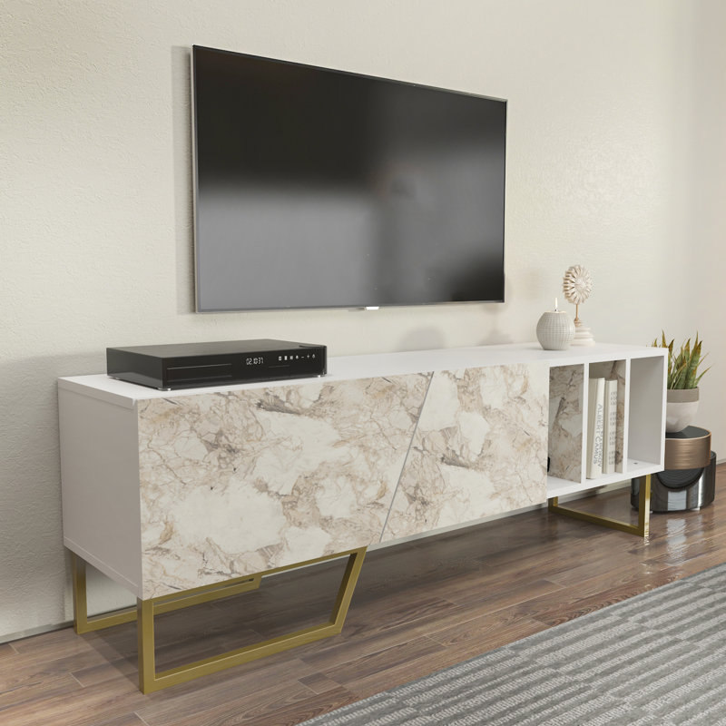 Devlyn 59" TV Stand for TVs up to 65", White/White Marble/Gold