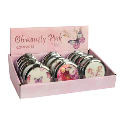  Pink Metal Compact Mirror Set of 18 - 2.75" Round
