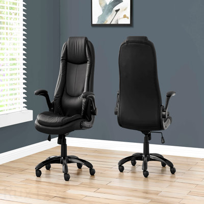 Fauteuil de bureau noir en similicuir noir, hauteur réglable, pivotant, ergonomique, accoudoirs, bureau d'ordinateur, contemporain moderne