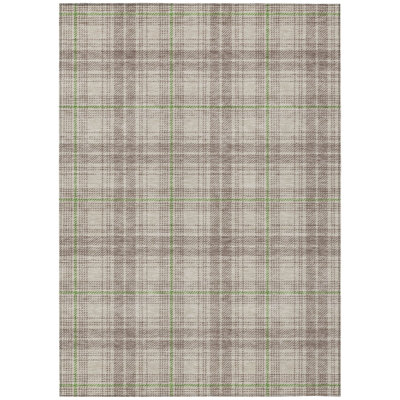 5' X 8' Beige Ivory And Green Plaid Washable Indoor Outdoor Area Rug
