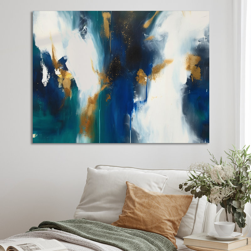 «Deep Knowing Abstract» en bleu royal et or - reproduction d'art sur toile, Toile tendue, H 12 po x l 20 po x P 1 po