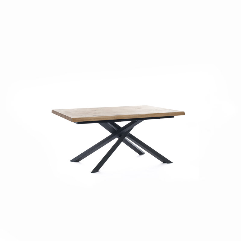 Verdone Metal Base Dining Table, Oak, Black, 76cm H x 160cm W x 90cm D