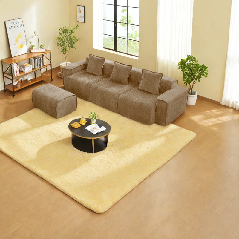 Spacious Velvet Sectional Sofa, No Assembly, Modern Brown L-shape