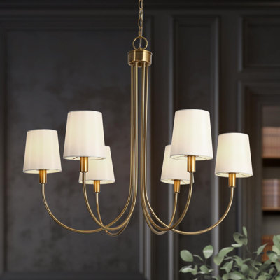 Mckevitt 6-Light Transitional Modern Chandelier with White Fabric Shades
