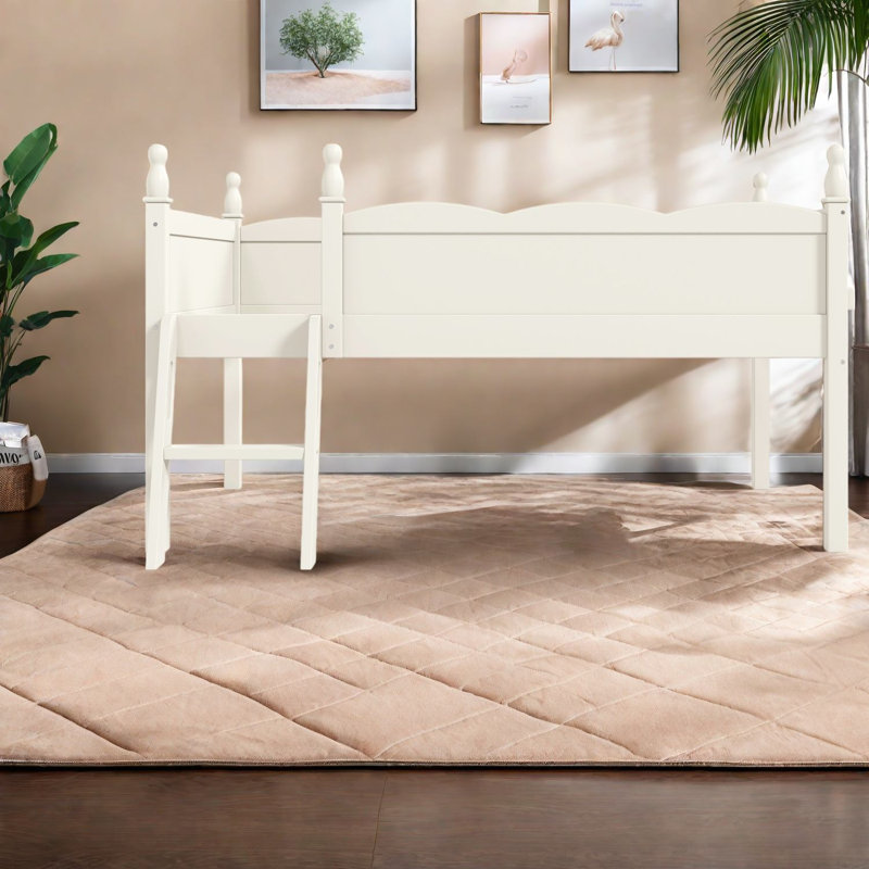 Lit mezzanine bas Safe Safe, structure en bois aggloméré simple, chambre d'enfant beige moderne