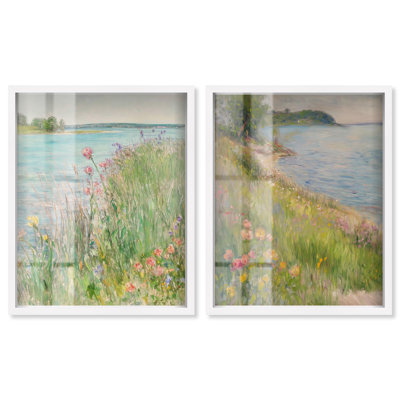 «Lakeside Eden», ensemble d'œuvres murales «Shadowbox» par Art Remedy, cadre blanc, 30 x 36