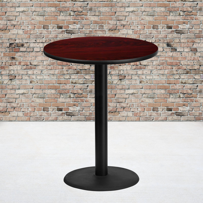 Plateau de table rond en stratifié de 24 po avec base de bar ronde de 18 po Jamey, H 43,12 po x l 36 po x L 36 po, Acajou