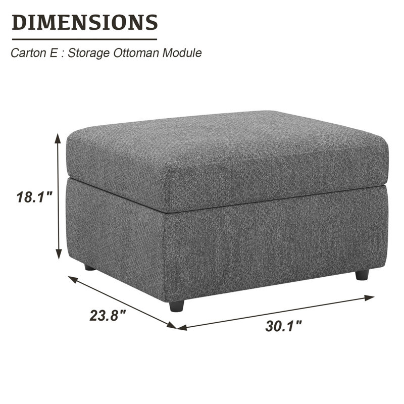 Ensemble de repose-pieds avec rangement pour canapé et table basse Rafael, Chenille gris pâle
