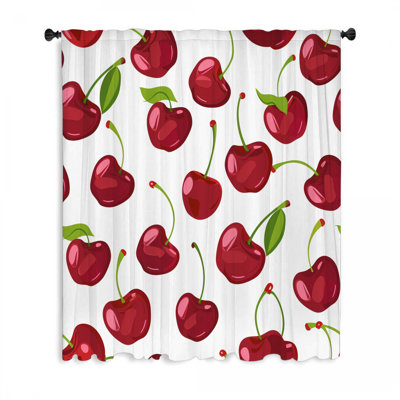Rideaux de fenêtre à motif cerisier, blocs de fruits et voilages transparents - 1 panneau