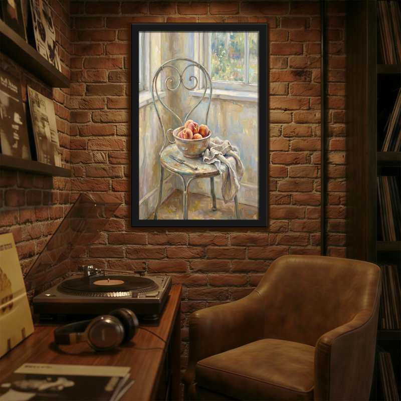 Nature morte avec plantes et fleurs sur chaise, H 18 po x l 12 po