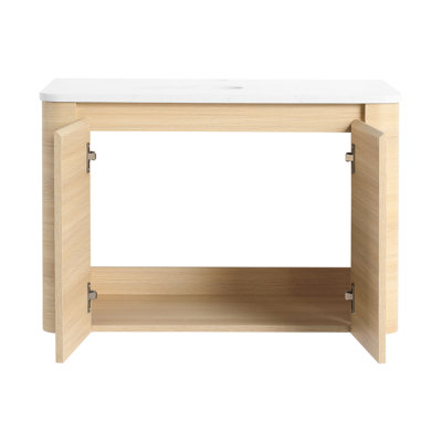 Meuble-lavabo mural de 30 po pour la salle de bain, 2 portes à fermeture douce avec charnières en acier inoxydable, armoire en contreplaqué Kd, 45 poignées à bord incliné, finition égratignée, conception peu encombrante, chêne blanc américain