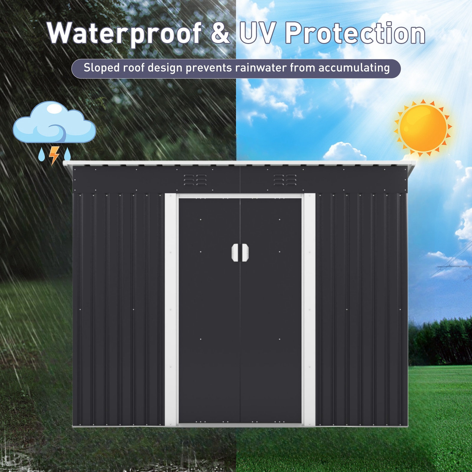 Abri à Vélos/remise à Outils Gris 160 X 220 X 165 Cm Avec Porte Enroulable Materiau Pe Impermeable 99067703