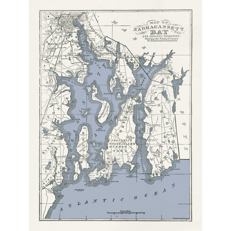 Narragansett Bay Map II - impression sur toile tendue, H 32 po x l 24 po