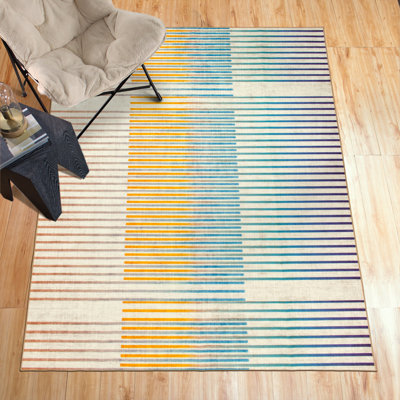Tapis rayé multicolore Flux / bleu / ivoire Flux