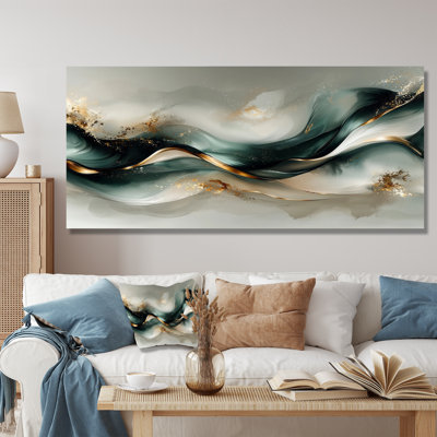 Emerald Fractal Marble Oceanic Waves I - Art mural abstrait en marbre