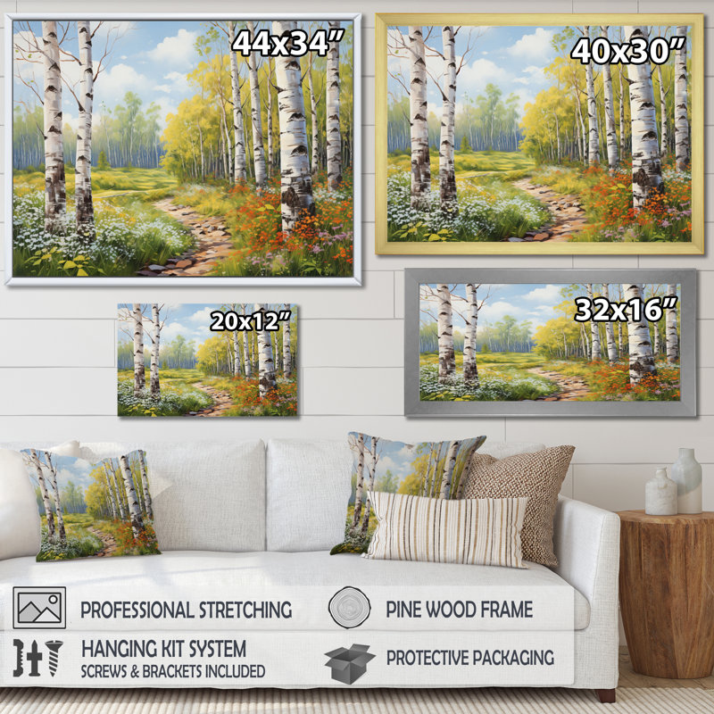 «Birch Woods Spring Awakening II», art mural bouleau, Toile tendue, H 24 po x l 32 po x P 1 po