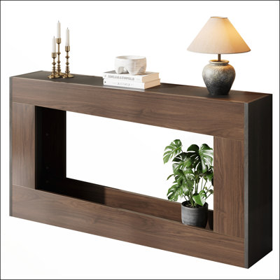 63" Long Wood Console Table With Storage Shelf For Entryway