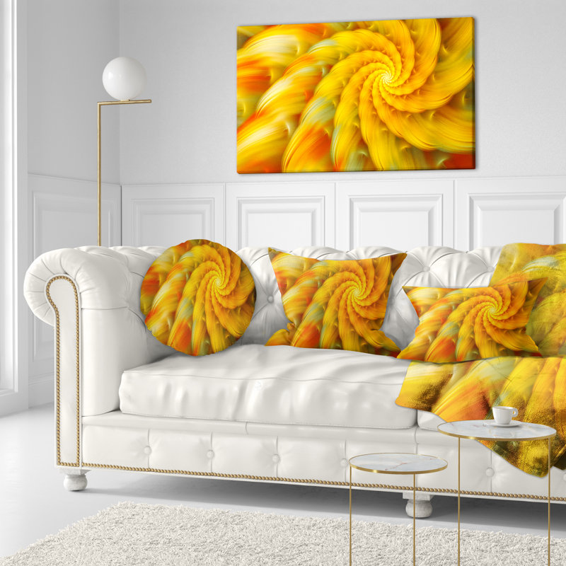 Coussin décoratif rotatif à fleurs fractales, Jaune