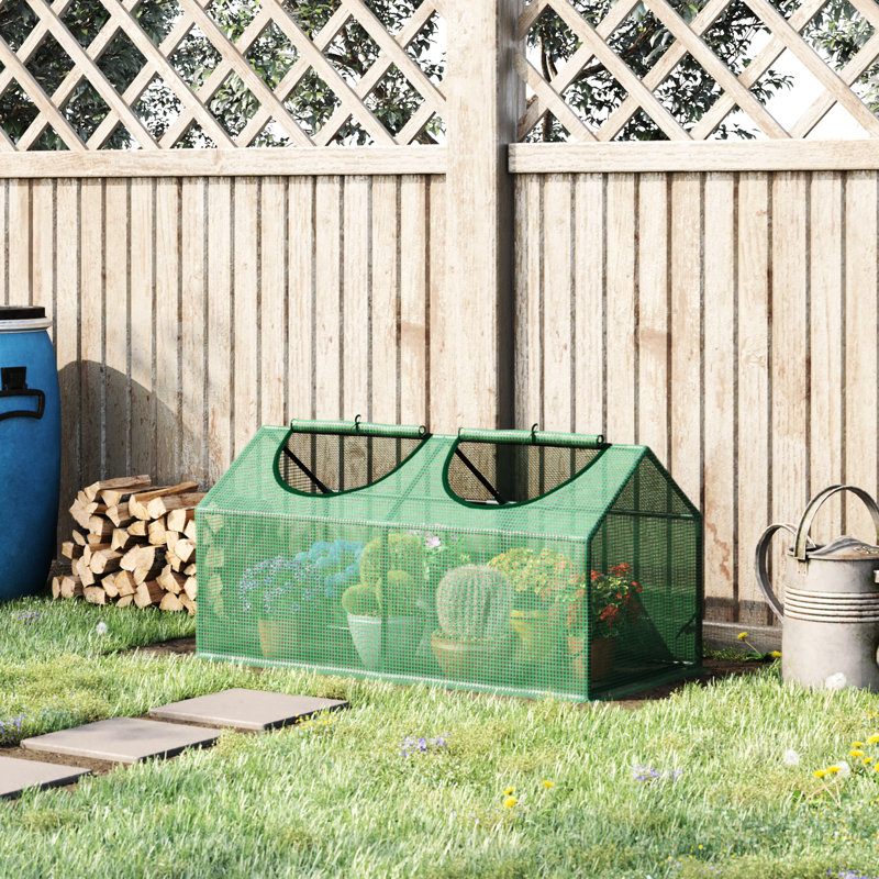 Maison de 4 pi x 2 pi avec housse en PE et fenêtres à enroulement, solution de jardinage intérieur et extérieur, protège des conditions difficiles, garde la chaleur, structure en acier robuste, coupe-vent, assemblage requis avec petite fermeture à glissière