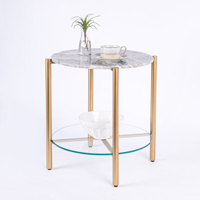 Ansted Marble End Table with Storage, Gold, Sangrey