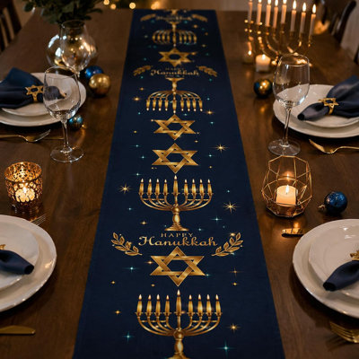 Chemin de table Hanoukka - Décorations Hanoukka bleu marine et or | Décorations de Hanoucca - Décorations de table Étoile de David de la Menora de Hanoucca | Hanoucca, articles de fête pour la cuisine