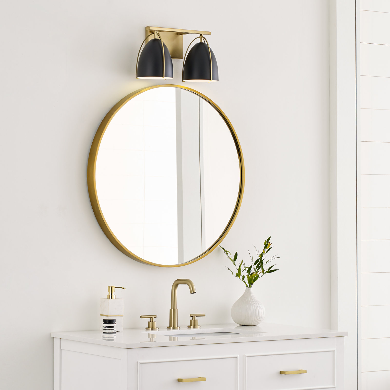 Nikki 2-Light Dimmable Vanity Light, Satin Brass, No, Black