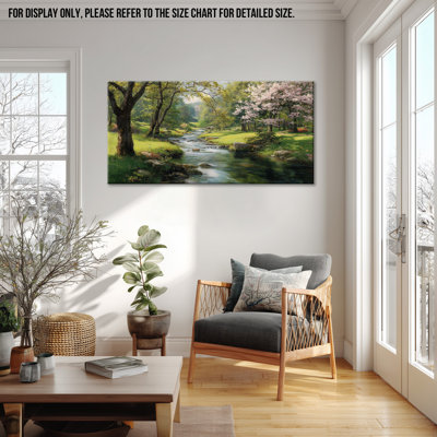 Fitzsimmons Nature Landscape Canvas Decor, Vibrantly Detailed Scenery Paintings Cherry Blossom Creek Artwork Horizontal Tree Floral Pictures for Living Room Bedroom Office, 16x32 inches
