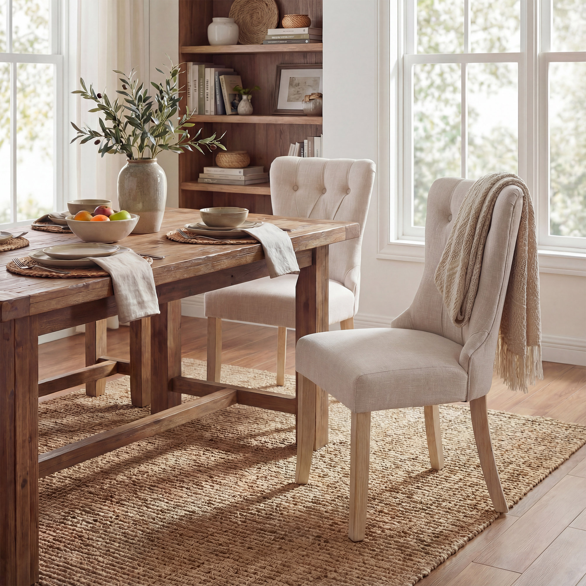 Dutton Upholstered Dining Chair, Light Beige Polyester Blend